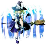  blonde_hair broom broom_riding flying frills hat kirisame_marisa long_hair mikage_(mikazuki_no_koufuku) solo touhou 