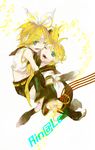  1girl bad_id bad_pixiv_id blonde_hair brother_and_sister green_eyes kagamine_len kagamine_rin rururara siblings twins twintails vocaloid 