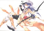  arrow blue_hair boots bow_(weapon) copyright_request gloves hat highres long_hair red_eyes scan solo sumi_keiichi weapon 
