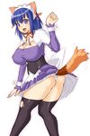  animal_ears ass blue_eyes blue_hair breasts covered_nipples dress fang hairband huge_breasts kokubunji_koyori maid nagase_haruhito nurse_witch_komugi-chan panties purple_skirt skirt solo tail thighhighs torn_clothes torn_legwear underwear white_panties 