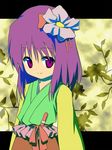  bad_id bad_pixiv_id flower hair_flower hair_ornament hieda_no_akyuu japanese_clothes kimono purple_eyes purple_hair ribbon sawayaka_samehada short_hair solo touhou 