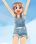  blue_eyes copyright_request ikeda_jun_(mizutamari) long_hair overall_shorts overalls red_hair smile solo 