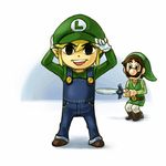  color_connection cosplay link link_(cosplay) lowres luigi luigi_(cosplay) male_focus mario_(series) multiple_boys parody pointy_ears sen_(sen69) super_mario_bros. super_smash_bros. the_legend_of_zelda toon_link 