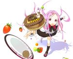 accident bad_id bad_pixiv_id cake copyright_request falling food fruit hair_ornament hairclip long_hair pastry pink_eyes pink_hair plate solo strawberry tripping tsujisaki 