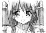  gofu greyscale hair_ornament lyrical_nanoha mahou_shoujo_lyrical_nanoha mahou_shoujo_lyrical_nanoha_a's monochrome sketch solo traditional_media x_hair_ornament yagami_hayate 