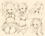  animal_ears bell blush chibikko_(morihito) collar cow_bell cow_ears cow_horns elbow_gloves eyebrows gloves headset horns long_hair midriff morihito navel original sketch thick_eyebrows thighhighs zettai_ryouiki 