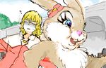  ? arm_holding bambi_(movie) barnaby_brooks_jr blonde_hair bunny crossover drawr flower glasses miss_bunny namesake tiger_&amp;_bunny 
