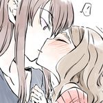  2girls blush brown_hair chibikko_(morihito) closed_eyes eyebrows kiss long_hair lowres morihito multiple_girls original thick_eyebrows yuri 