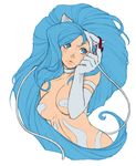  ahoge animal_ears big_hair blue_eyes blue_hair breasts cat_ears cat_tail dathron felicia hairband highres huge_ahoge large_breasts long_hair md5_mismatch resized solo tail upscaled vampire_(game) very_long_hair 