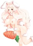  animal_ears blonde_hair blush_stickers breasts bunny_ears bunny_tail carrot fang highres janong large_breasts long_hair nipples nude original pink_eyes solo tail 