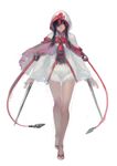  assassin's_creed_(series) cape full_body hair_over_one_eye hidden_blade hood kishiyo long_hair looking_at_viewer original ribbon simple_background skirt solo weapon white_background 