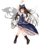  1girl boots bow brown_hair cross-laced_footwear female hair_bow lace-up_boots long_hair s-syogo solo star_sapphire tears torn_wings touhou wings yellow_eyes 