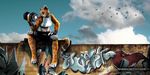  amazing belt birds breasts cgi clothed clothing cloud clouds eyes_closed feline female graffiti grin hi_res invalid_tag leopard mammal qr_code solo vivon wall wallpaper weights widescreen working_out workout zorryn 