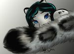 blue_eyes feline female fluffy_tail hair hiding leopard looking_at_viewer mammal poofy_tail satyn snow_leopard 