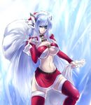  blue_eyes blue_hair breasts closed_mouth commentary_request kos-mos large_breasts long_hair looking_at_viewer negresco smile solo underboob very_long_hair xenosaga 