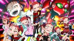  accel_world apron blush boro commentary_request evil_grin evil_smile freckles grin highres kouzuki_yuniko multiple_persona nude red_eyes red_hair scarlet_rain shorts slippers smile thighhighs towel twintails 