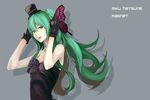  bad_id bad_pixiv_id bare_shoulders butterfly_wings dress flower green_eyes green_hair hat hatsune_miku headphones long_hair magnet_(vocaloid) neco rose simple_background solo twintails upper_body vocaloid wings 