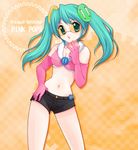  aoya_(hoshixii) aqua_hair elbow_gloves glasses gloves green_eyes hatsune_miku long_hair navel project_diva_(series) project_diva_2nd short_shorts shorts solo twintails vocaloid 