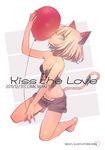  animal_ears balloon barefoot blonde_hair breasts cat_ears cat_tail dated heart highres holding kneeling midriff navel noco_(adamas) original ribbon short_hair shorts small_breasts solo tail tail_ribbon 
