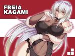  breasts cleavage fingerless_gloves freia_kagami fur gloves kupala large_breasts long_hair looking_at_viewer navel red_eyes solo very_long_hair white_hair wrestle_angels 