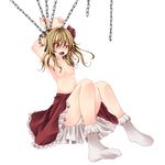  bare_shoulders bdsm blonde_hair blush breasts chains female flandre_scarlet flat_chest nipples open_mouth panties pantyshot red_eyes s-syogo side_ponytail solo tears the_embodiment_of_scarlet_devil topless touhou underwear white_legwear white_panties 