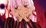  cropped dark_sakura dress fate/stay_night fate_(series) hair_ribbon hands_on_own_cheeks hands_on_own_face long_hair matou_sakura parody pink_hair red_eyes ribbon solo tattoo white_hair yandere yandere_trance 