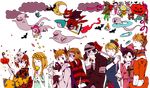  5boys alphonse_elric alternate_hair_color animal_ears bandages bat black_cat black_hair brown_hair cat china_dress chinese_clothes cloud cosplay costume crescent_moon dress edward_elric eyepatch fake_animal_ears fake_wings frankenstein's_monster frankenstein's_monster_(cosplay) fullmetal_alchemist ghost hat jack-o'-lantern japanese_clothes jean_havoc kimono maria_ross mask moon multiple_boys multiple_girls red_hair riza_hawkeye rocket roy_mustang sheska star transparent_background vampire wand wings winry_rockbell 