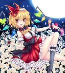  alternate_costume blonde_hair blush dress flandre_scarlet flower fred0092 highres open_mouth red_eyes rose short_hair smile solo striped striped_legwear touhou vertical-striped_legwear vertical_stripes white_flower white_rose wings wrist_cuffs 