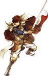  armor boots brown_eyes brown_hair cape fire_emblem fire_emblem:_kakusei fire_emblem:_thracia_776 leaf_(fire_emblem) male_focus official_art solo sword wada_sachiko weapon 
