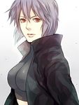  crop_top ghost_in_the_shell jacket kusanagi_motoko lips murasaki_(crowcherry) purple_hair red_eyes short_hair solo upper_body 