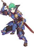  ahoge alm_(fire_emblem) armor blue_eyes cape fire_emblem fire_emblem:_kakusei gauntlets greaves green_hair haccan lowres male_focus official_art pauldrons sheath solo sword weapon 