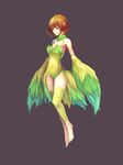  bad_id bad_pixiv_id bare_shoulders barefoot brown_hair feathered_wings feathers green_eyes green_wings harpy highres monster_girl navel neco original short_hair simple_background solo wings 