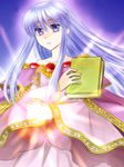  74 bare_shoulders book cape circlet dress fire_emblem fire_emblem:_seisen_no_keifu gem lavender_hair long_hair magic purple_eyes solo yuria_(fire_emblem) 