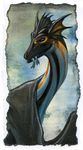  blue_eyes dragon eating feral fish happy hibbary marine portrait solo traditional_media wings 