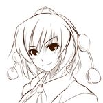  k2isu looking_at_viewer monochrome shameimaru_aya short_hair smile solo touhou 