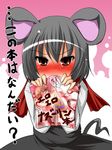 aki_(akikaze_asparagus) animal_ears blush brown_eyes grey_hair looking_at_viewer mouse_ears nazrin pornography red_scarf scarf solo tail thighhighs touhou translated 