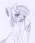  2012 apple_bloom_(mlp) blood bow crying cub efrejok equine female feral friendship_is_magic horse looking_at_viewer mammal monochrome my_little_pony needle plain_background pony sewing simple_background sitting sketch solo tears thread white_background young 