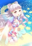  blush breasts idolmaster idolmaster_(classic) japanese_clothes kanraku long_hair medium_breasts open_mouth red_eyes shawl shijou_takane silver_hair smile solo tanabata 