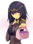  black_hair blush bodysuit breasts bridal_gauntlets cleavage finger_to_mouth fire_emblem fire_emblem:_kakusei large_breasts long_hair obentou purple_eyes see-through skin_tight smile solo tharja two_side_up yutsuna 