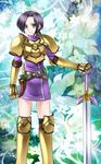  74 armor belt black_hair boots fire_emblem fire_emblem:_seisen_no_keifu gauntlets knife male_focus purple_eyes radney_(fire_emblem) smile solo sword weapon 