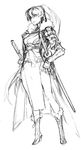  1girl armor female fire_emblem fire_emblem:_rekka_no_ken gauntlets long_hair lyndis_(fire_emblem) miwa_shirou ponytail simple_background sketch solo standing sword weapon 