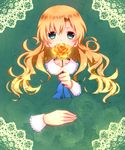  aqua_eyes blonde_hair dress flower green ib lace long_hair mary_(ib) parushuki rose solo symbol-shaped_pupils yellow_flower yellow_rose 