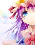  bad_id bad_pixiv_id blue_eyes bow capelet crescent crying crying_with_eyes_open face hair_ribbon hat hat_ribbon kuran_(mkmrl) long_hair parted_lips patchouli_knowledge purple_hair ribbon solo tears touhou upper_body 