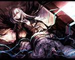  dress headdress highres letterboxed long_hair lying on_back r04315 red_eyes ribbon rozen_maiden silver_hair solo suigintou 