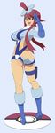  1girl absurdres ass back blue_eyes boots breasts flower from_behind fuuro_(pokemon) gloves gym_leader hair_flower hair_ornament highres large_breasts long_hair long_image looking_back open_mouth payot pokemon pokemon_(game) pokemon_bw polka_dot polka_dot_background ponytail red_hair salute shorts side_ponytail sidelocks smile tall_image towashibuki 