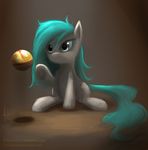  ball brown_background equine female feral friendship_is_magic green_hair grey_eyes hair horse kinesis mammal my_little_pony original_character plain_background pony raikoh-illust simple_background solo 