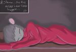  english_text female lying on_side renabu sleeping snuggie solo text 