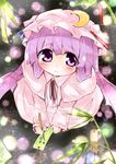  :&lt; blush capelet crescent hat holding izumi_yuuji_(trace_kouhosei) long_hair patchouli_knowledge pencil purple_hair solo tanabata touhou translation_request writing 