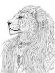  braids chieftain feline lion male mammal mane medallion monochrome pigtails plain_background qzurr solo white_background 