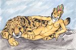  anthro breasts fangs feline female feral looking_at_viewer mammal nude pinup pose pussy sabertooth smilodon tribal whiskers wingedwolf 